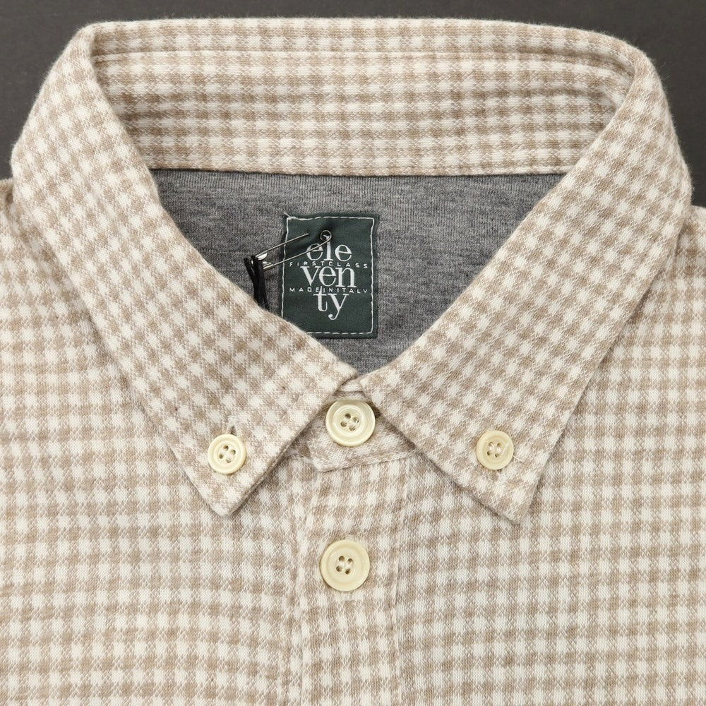 【中古】【未使用】イレブンティ eleventy コットン ギンガムチェック ボタンダウン カジュアルシャツ ベージュ【 L 】【 状態ランクS 】【 メンズ 】
