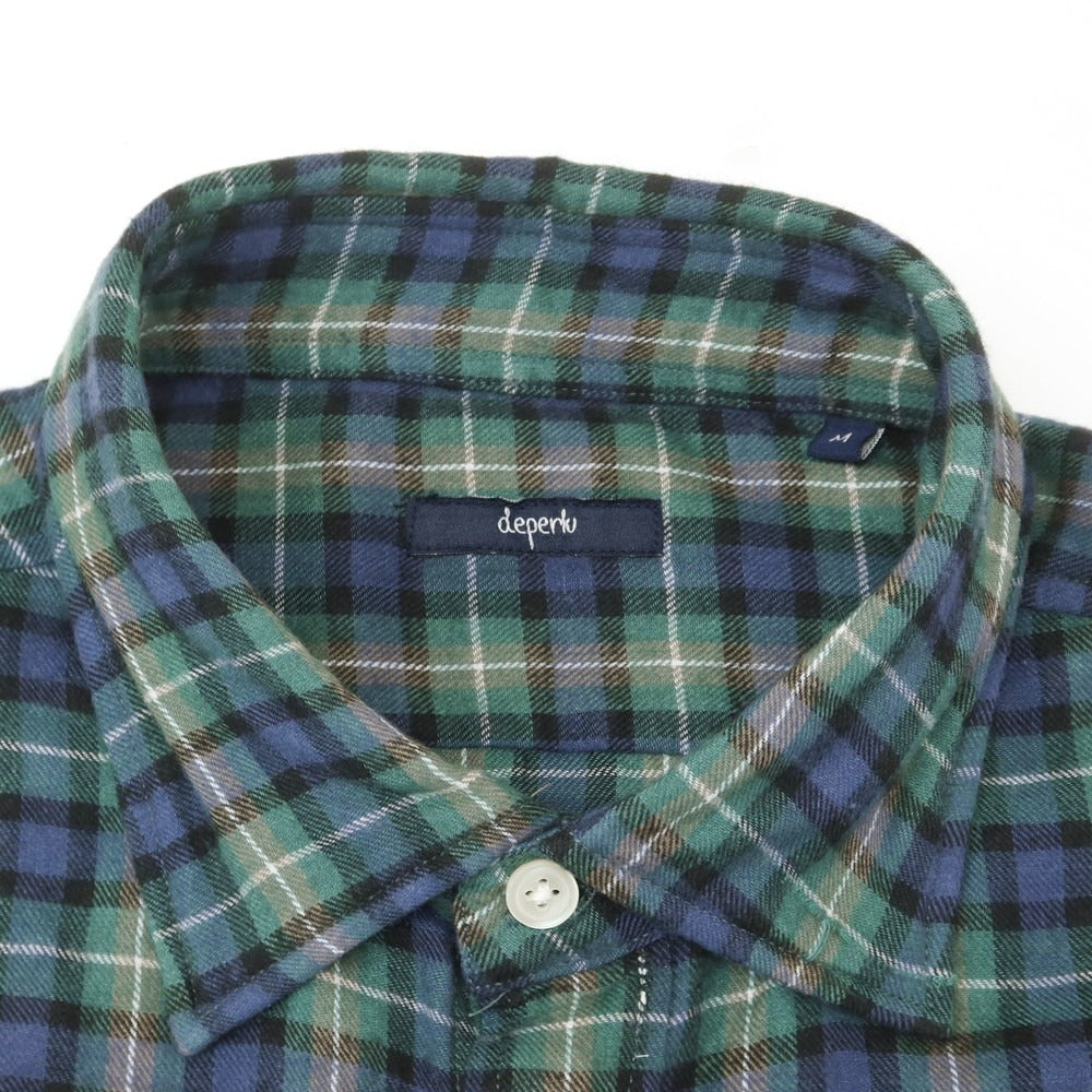 【中古】【未使用】デペール deperlu コットン チェック カジュアルシャツ グリーンxライトネイビー【 M 】【 状態ランクS 】【 メンズ 】