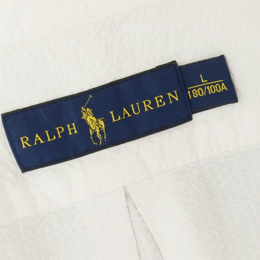 【中古】ラルフローレン RALPH LAUREN コットン シアサッカー ボタンダウン 半袖シャツ ホワイト【 L 】【 状態ランクC 】【 メンズ 】