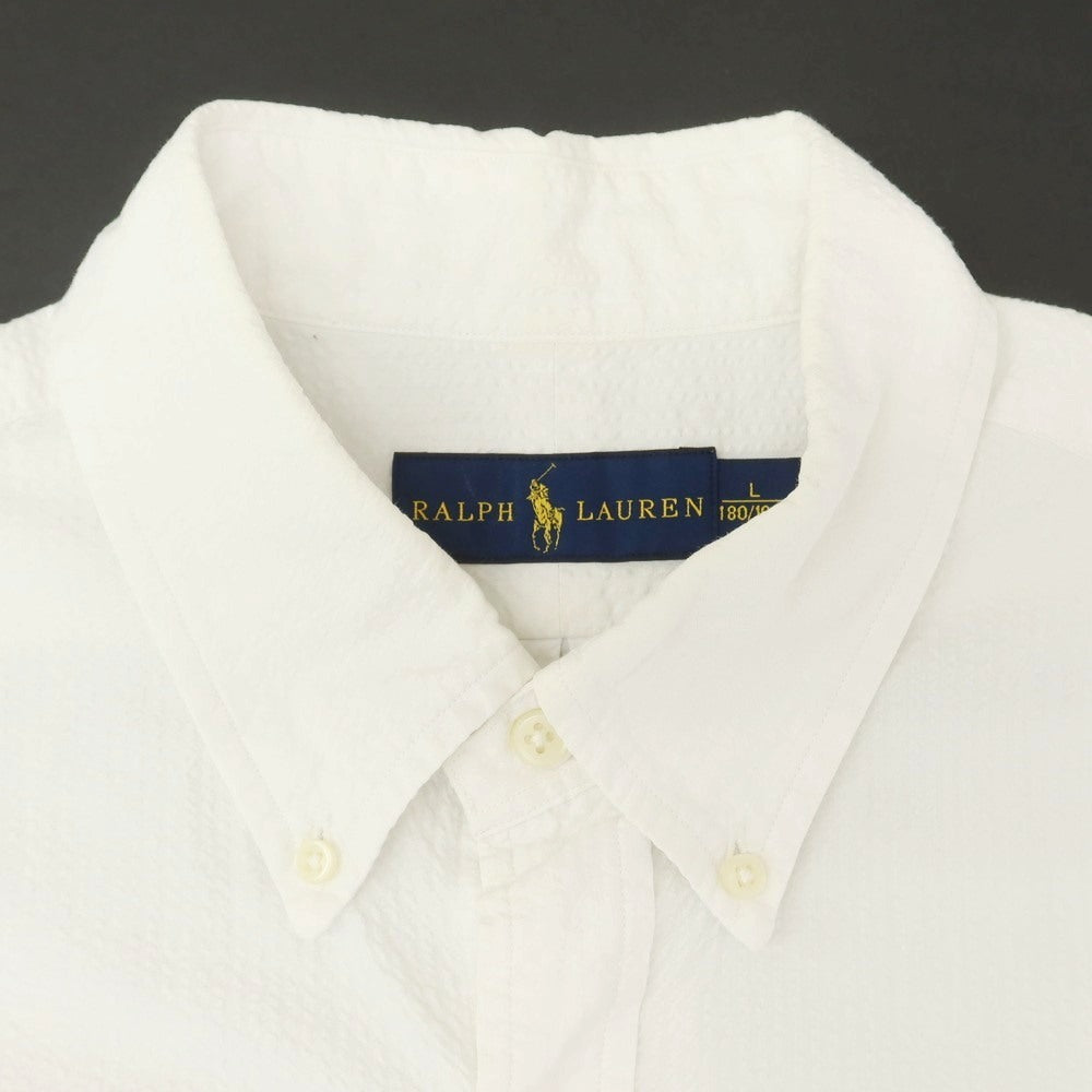 【中古】ラルフローレン RALPH LAUREN コットン シアサッカー ボタンダウン 半袖シャツ ホワイト【 L 】【 状態ランクC 】【 メンズ 】