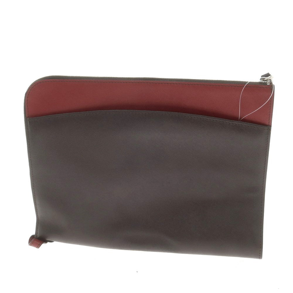 【中古】アンドレアロッシ Andrea Rossi 型押しレザー クラッチバッグ ダークブラウンxワインレッド【 状態ランクB 】【 メンズ 】