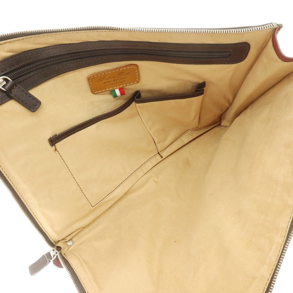 【中古】アンドレアロッシ Andrea Rossi 型押しレザー クラッチバッグ ダークブラウンxワインレッド【 状態ランクB 】【 メンズ 】