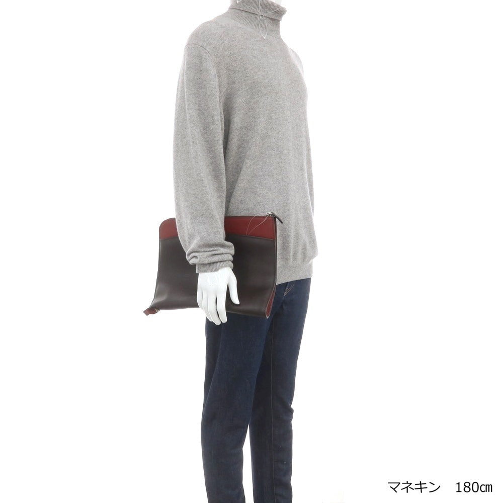 【中古】アンドレアロッシ Andrea Rossi 型押しレザー クラッチバッグ ダークブラウンxワインレッド【 状態ランクB 】【 メンズ 】