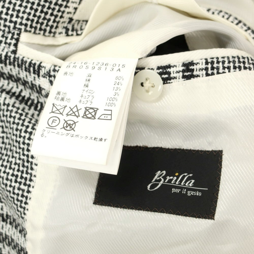 【中古】ブリッラ ペル イル グスト Brilla per il gusto リネンコットンシルク チェック テーラードジャケット ブラックxホワイト【 46 】【 状態ランクB 】【 メンズ 】