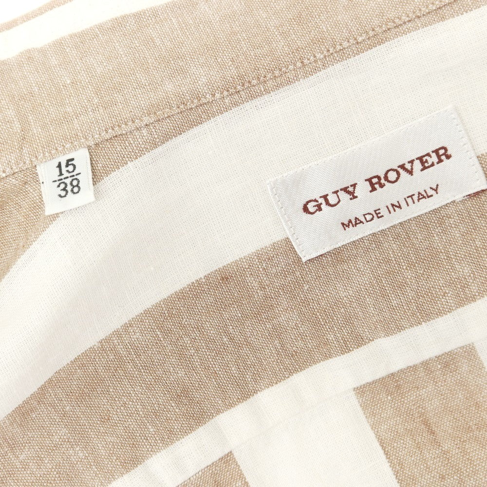【中古】ギローバー GUY ROVER リネンコットン ストライプ ワイドカラー カジュアルシャツ ブラウンxホワイト【 38 】【 状態ランクC 】【 メンズ 】