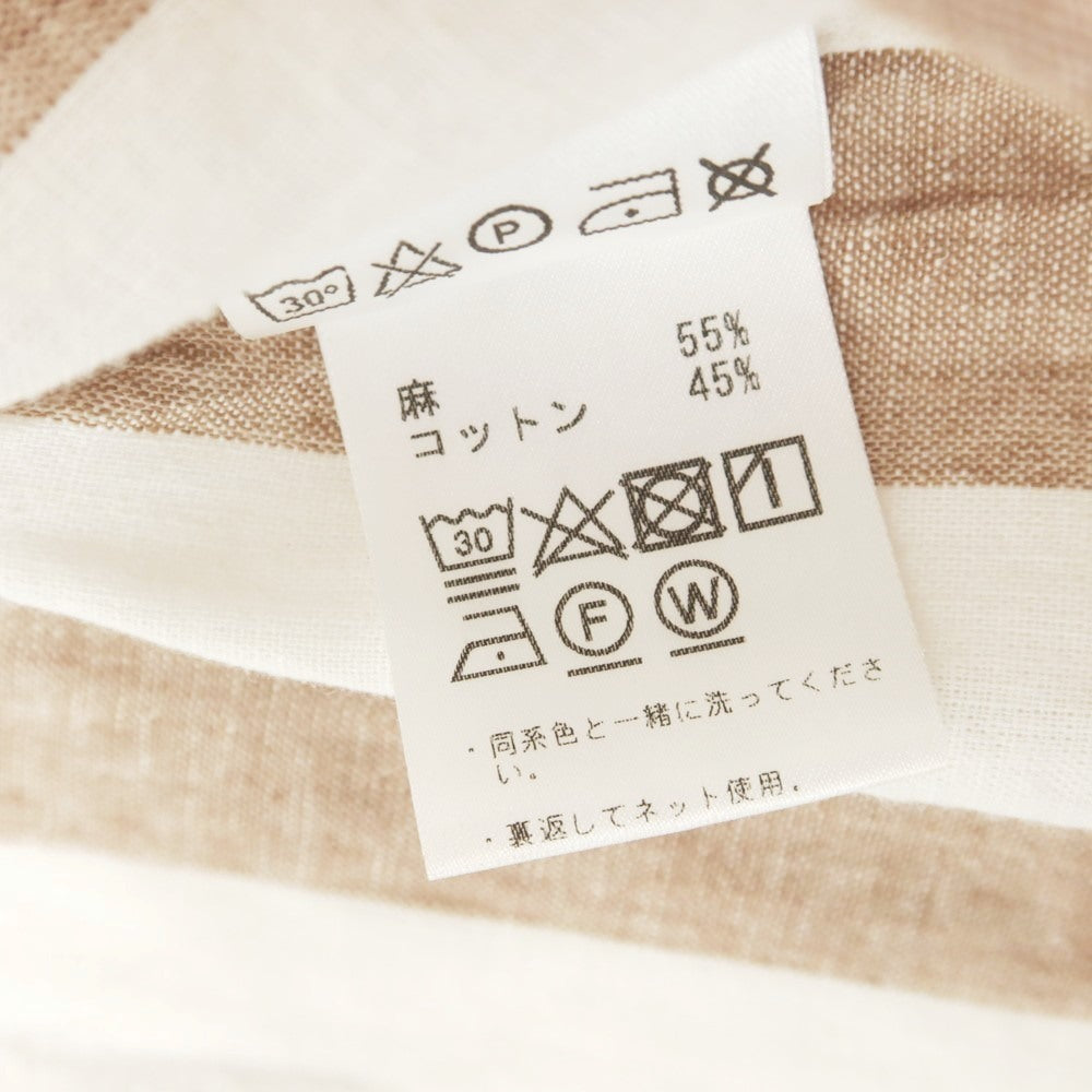 【中古】ギローバー GUY ROVER リネンコットン ストライプ ワイドカラー カジュアルシャツ ブラウンxホワイト【 38 】【 状態ランクC 】【 メンズ 】