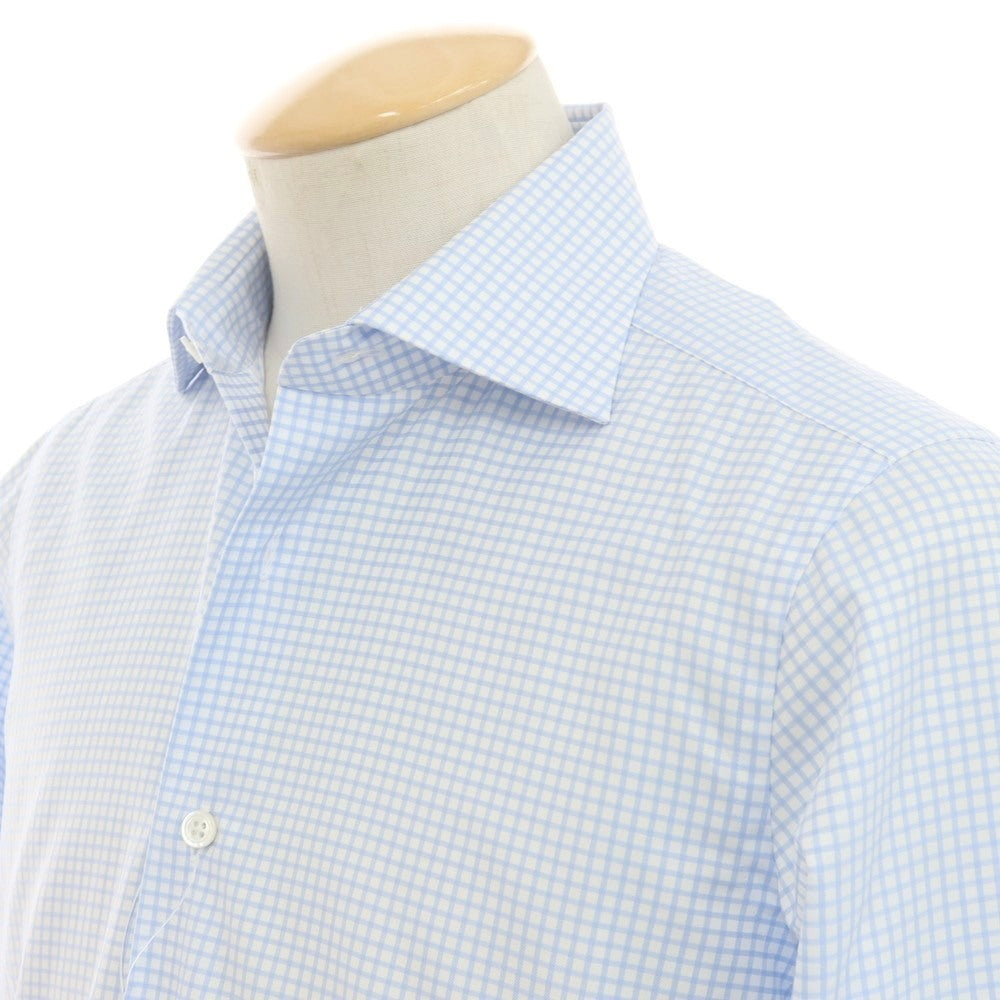 【中古】ビームスエフ BEAMS F コットン チェック ワイドカラー ドレスシャツ ライトブルーxホワイト【 38 】【 状態ランクB 】【 メンズ 】