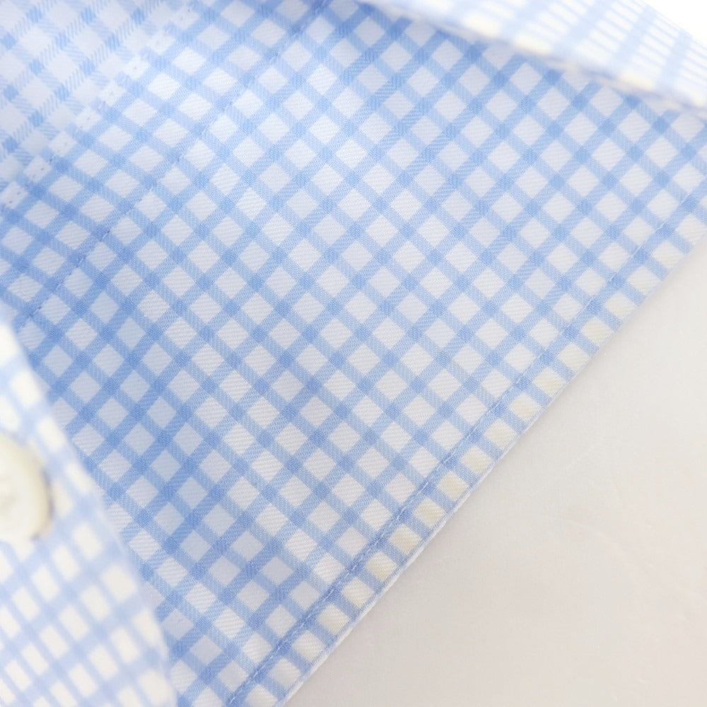 【中古】ビームスエフ BEAMS F コットン チェック ワイドカラー ドレスシャツ ライトブルーxホワイト【 38 】【 状態ランクB 】【 メンズ 】