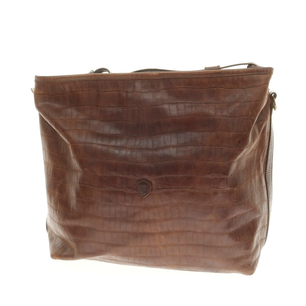 【中古】フェリージ Felisi クロコダイル型押しレザー ショルダーバッグ ブラウン【 状態ランクB 】【 メンズ 】