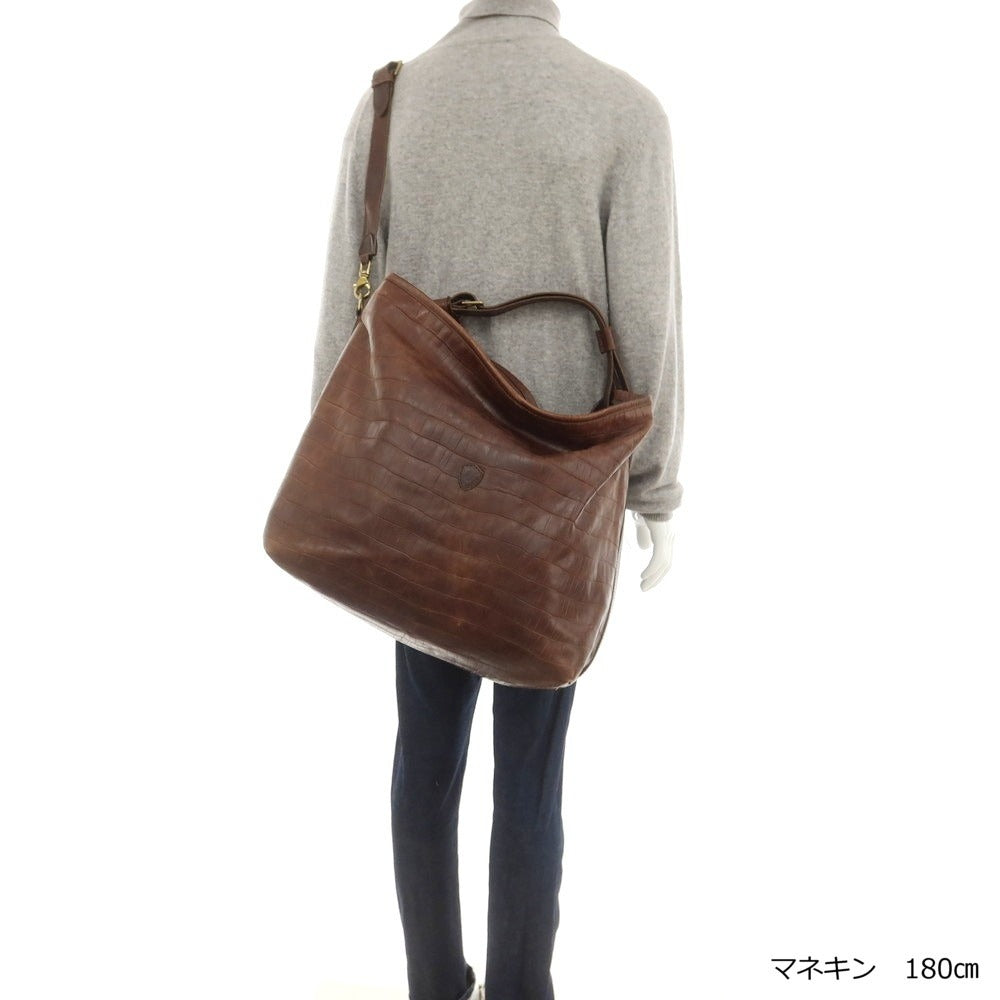 【中古】フェリージ Felisi クロコダイル型押しレザー ショルダーバッグ ブラウン【 状態ランクB 】【 メンズ 】