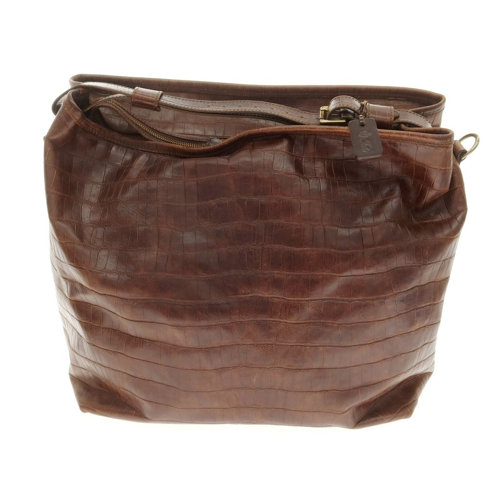 【中古】フェリージ Felisi クロコダイル型押しレザー ショルダーバッグ ブラウン【 状態ランクB 】【 メンズ 】