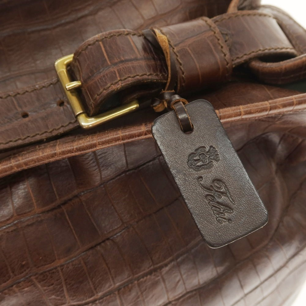 【中古】フェリージ Felisi クロコダイル型押しレザー ショルダーバッグ ブラウン【 状態ランクB 】【 メンズ 】