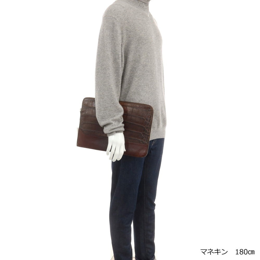 【中古】ダニエルアンドボブ Daniel & Bob クロコダイル型押しレザー クラッチバッグ ブラウン【 状態ランクC 】【 メンズ 】