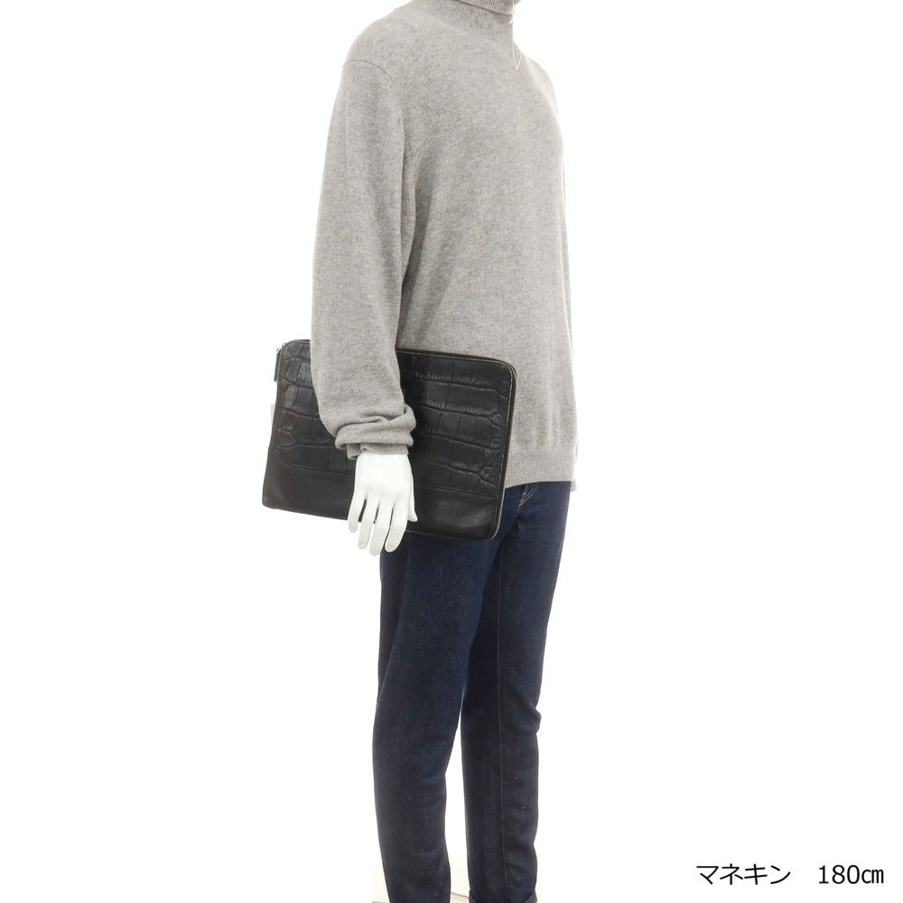【中古】ダニエルアンドボブ Daniel & Bob クロコダイル型押しレザー クラッチバッグ ブラック【 状態ランクC 】【 メンズ 】