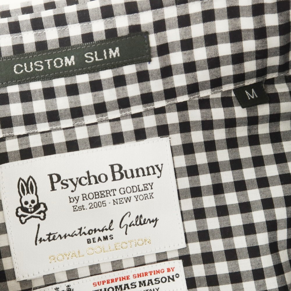 【中古】サイコバニー Psycho Bunny International Gallery BEAMS別注 コットン ギンガムチェック ワイドカラー カジュアルシャツ ブラックxホワイト【 M 】【 状態ランクB 】【 メンズ 】