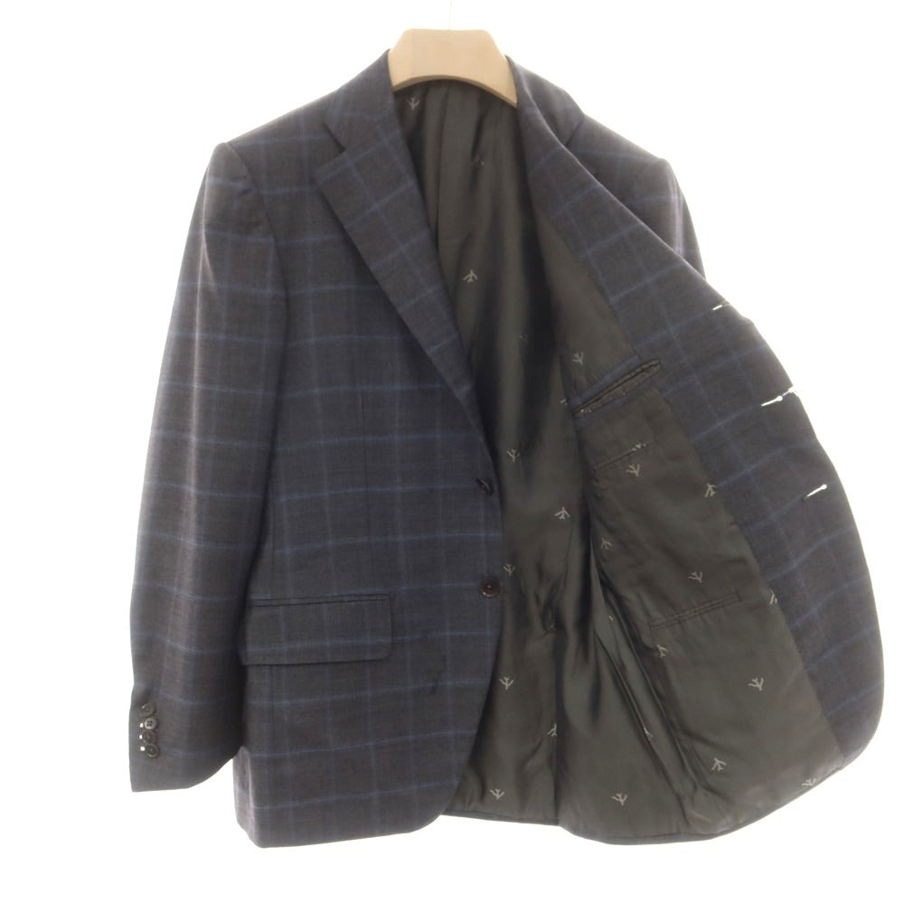 【中古】イザイア ISAIA ウール130’s チェック テーラードジャケット グレーxブルー【 46 】【 状態ランクC 】【 メンズ 】