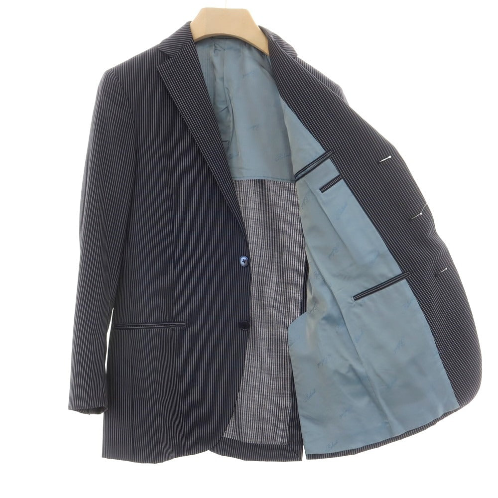 【中古】ベルベスト Belvest ウールモヘヤ ストライプ 3つボタンスーツ ダークネイビーxホワイト【 44 】【 状態ランクC 】【 メンズ 】