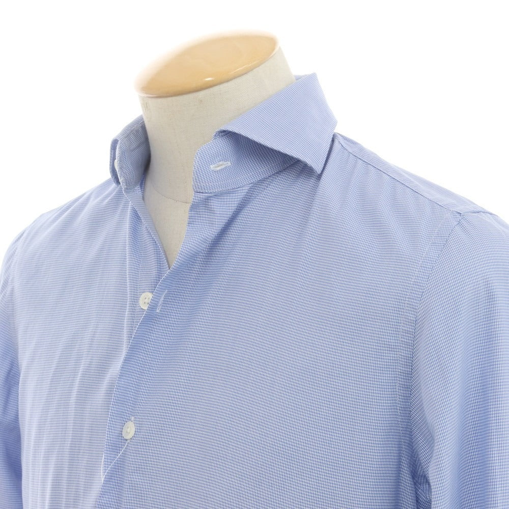 【中古】イタルスタイル ITAL STYLE コットン ハウンドトゥース ワイドカラー ドレスシャツ ブルー【 37 】【 状態ランクC 】【 メンズ 】