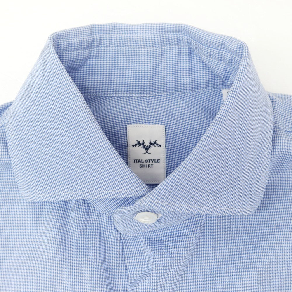 【中古】イタルスタイル ITAL STYLE コットン ハウンドトゥース ワイドカラー ドレスシャツ ブルー【 37 】【 状態ランクC 】【 メンズ 】