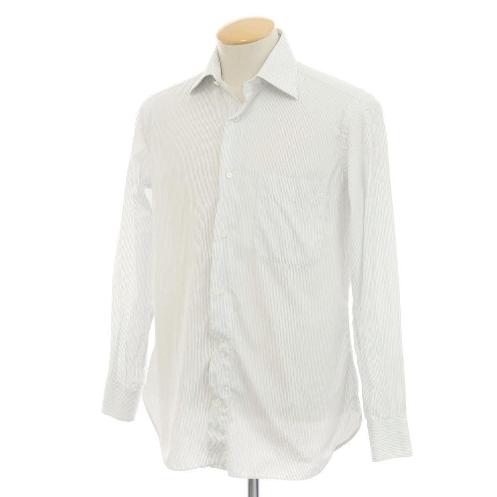 【中古】ブリオーニ Brioni コットン ストライプ レギュラーカラー ドレスシャツ ホワイトxブルーグレー【 37 】【 状態ランクC 】【 メンズ 】