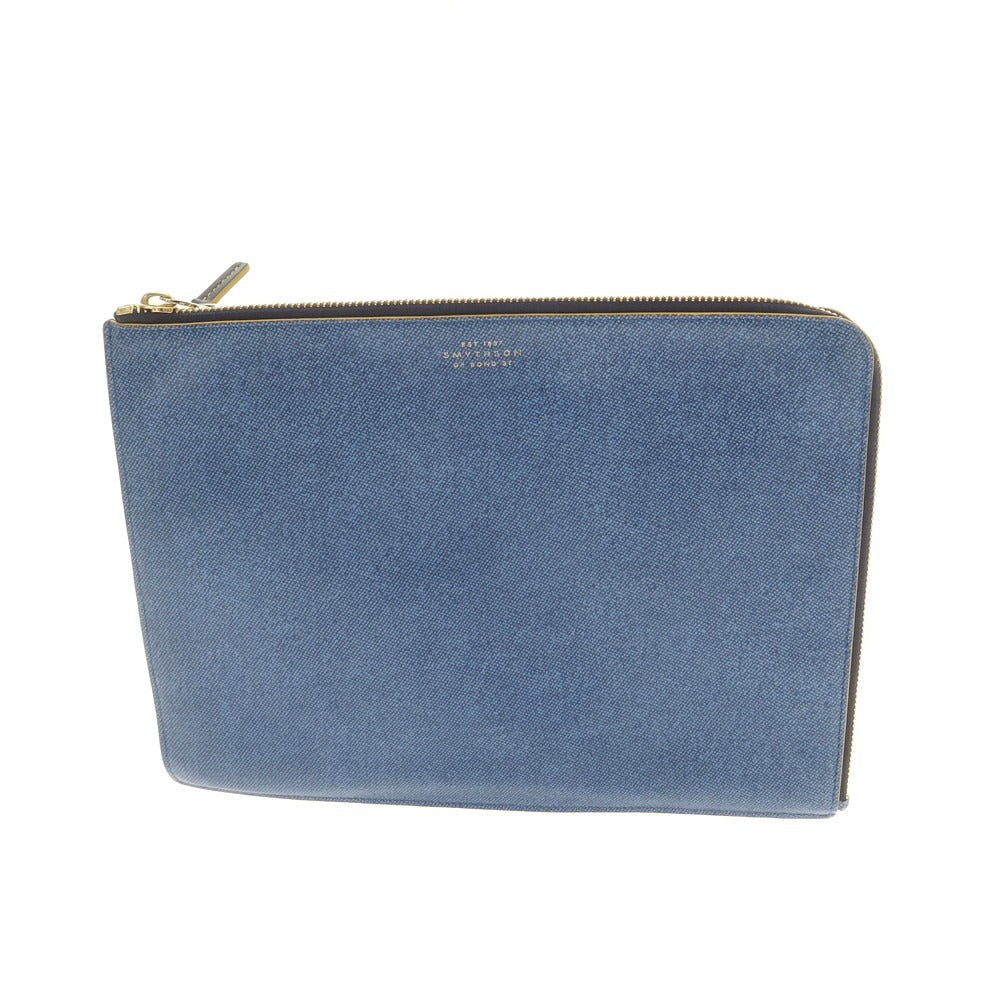 【中古】スマイソン SMYTHSON レザー プリント クラッチバッグ ブルー【 状態ランクB 】【 メンズ 】