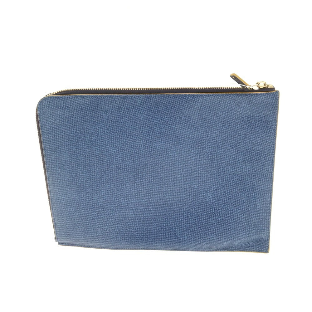 【中古】スマイソン SMYTHSON レザー プリント クラッチバッグ ブルー【 状態ランクB 】【 メンズ 】