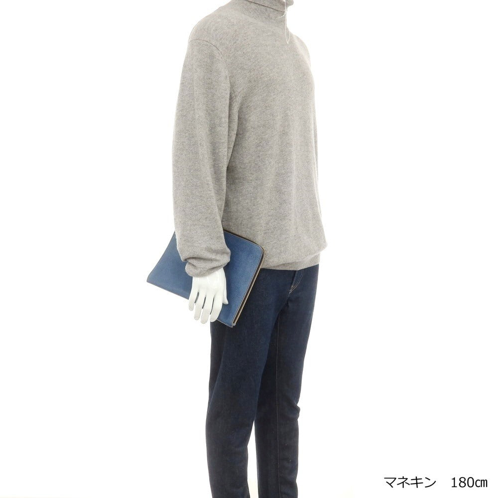 【中古】スマイソン SMYTHSON レザー プリント クラッチバッグ ブルー【 状態ランクB 】【 メンズ 】