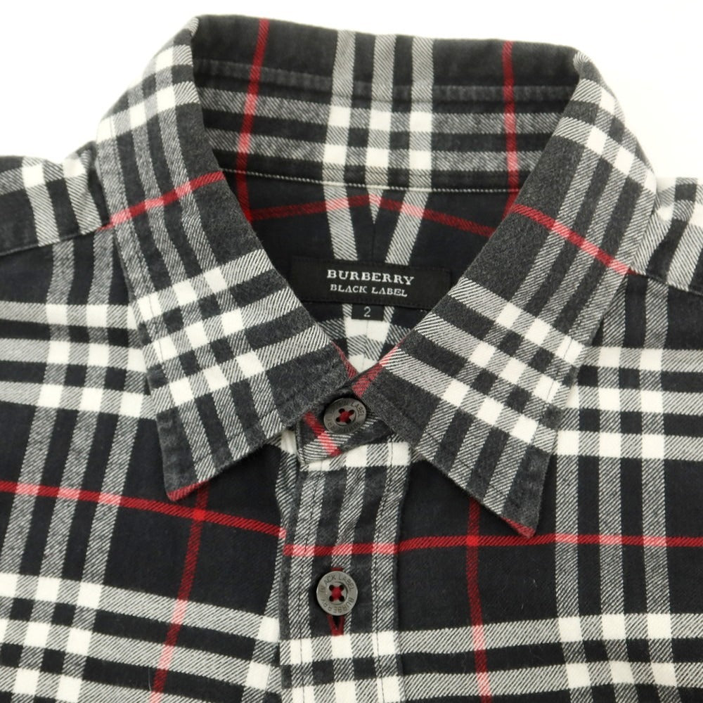 【中古】バーバリーブラックレーベル BURBERRY BLACK LABEL コットン チェック レギュラーカラー カジュアルシャツ ブラックxホワイト【 2 】【 状態ランクC 】【 メンズ 】