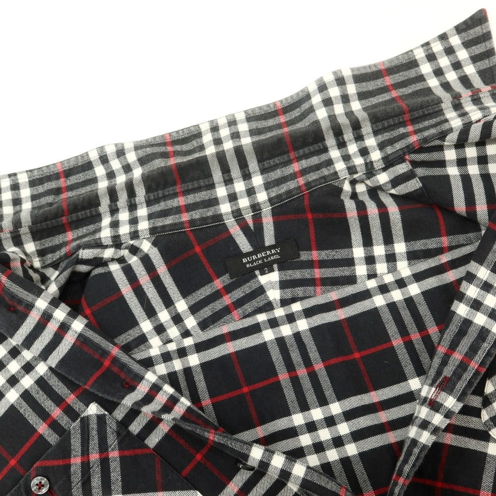 【中古】バーバリーブラックレーベル BURBERRY BLACK LABEL コットン チェック レギュラーカラー カジュアルシャツ ブラックxホワイト【 2 】【 状態ランクC 】【 メンズ 】