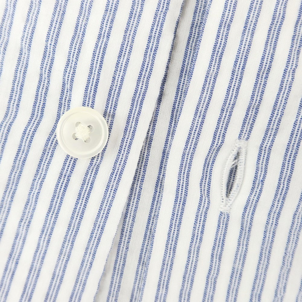 【中古】エディフィス EDIFICE コットン シアサッカー ストライプ カッタウェイ カジュアルシャツ ライトネイビーxホワイト【 S 】【 状態ランクC 】【 メンズ 】