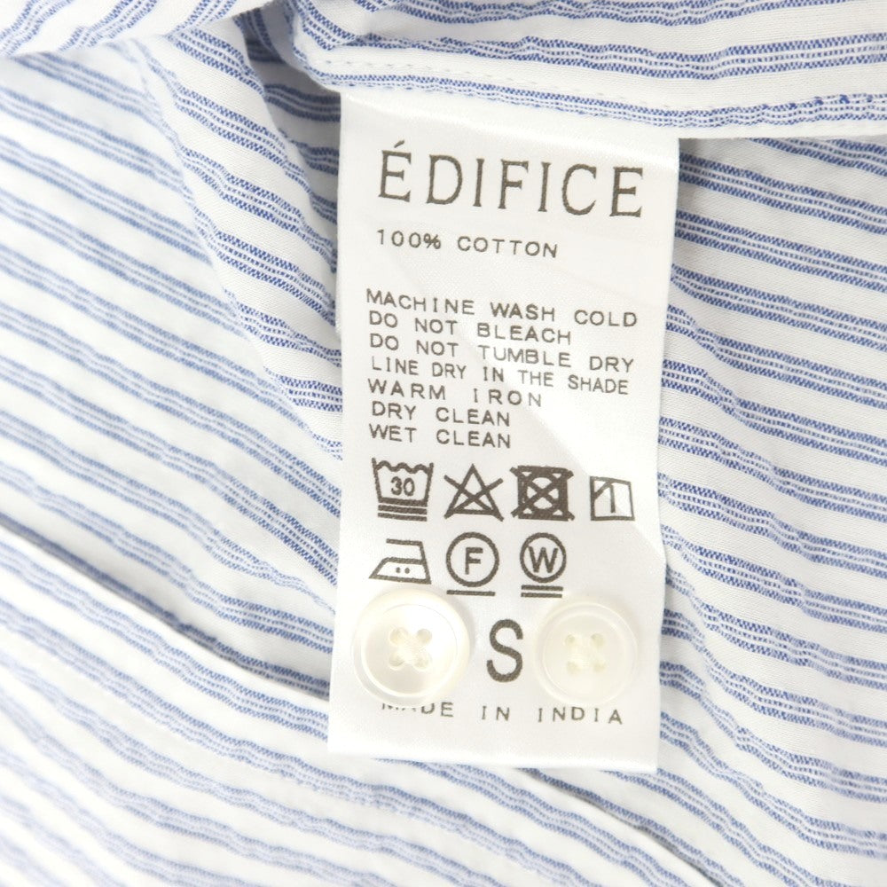 【中古】エディフィス EDIFICE コットン シアサッカー ストライプ カッタウェイ カジュアルシャツ ライトネイビーxホワイト【 S 】【 状態ランクC 】【 メンズ 】