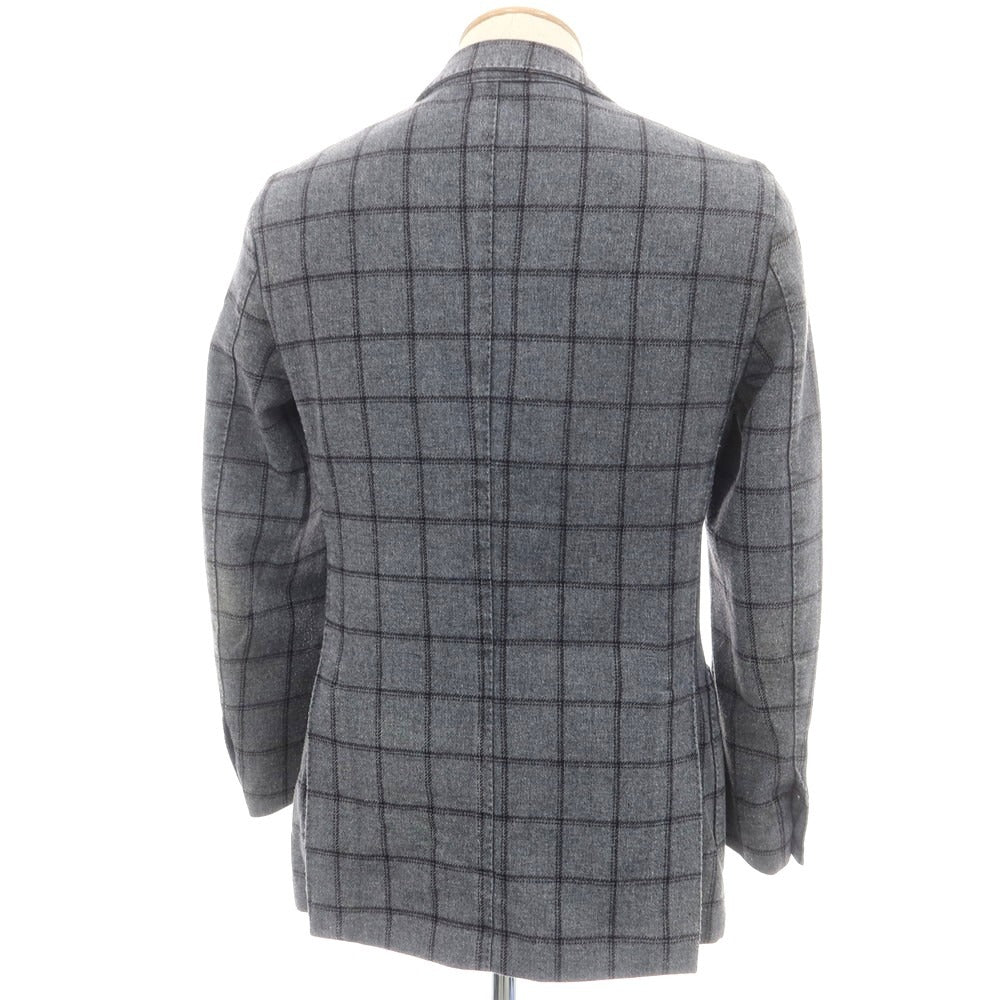 【中古】ラルディーニ LARDINI ウールポリエステル チェック テーラードジャケット グレー【 44 】【 状態ランクC 】【 メンズ 】
