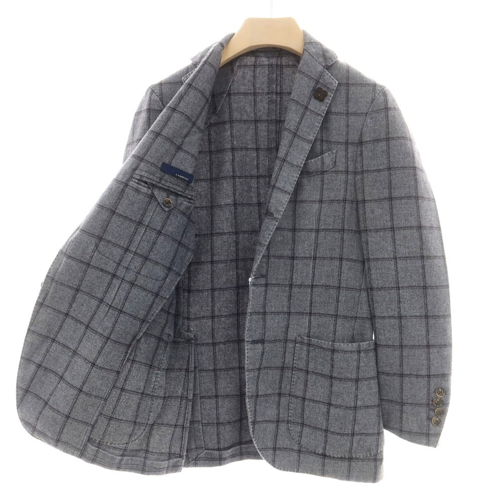 【中古】ラルディーニ LARDINI ウールポリエステル チェック テーラードジャケット グレー【 44 】【 状態ランクC 】【 メンズ 】
