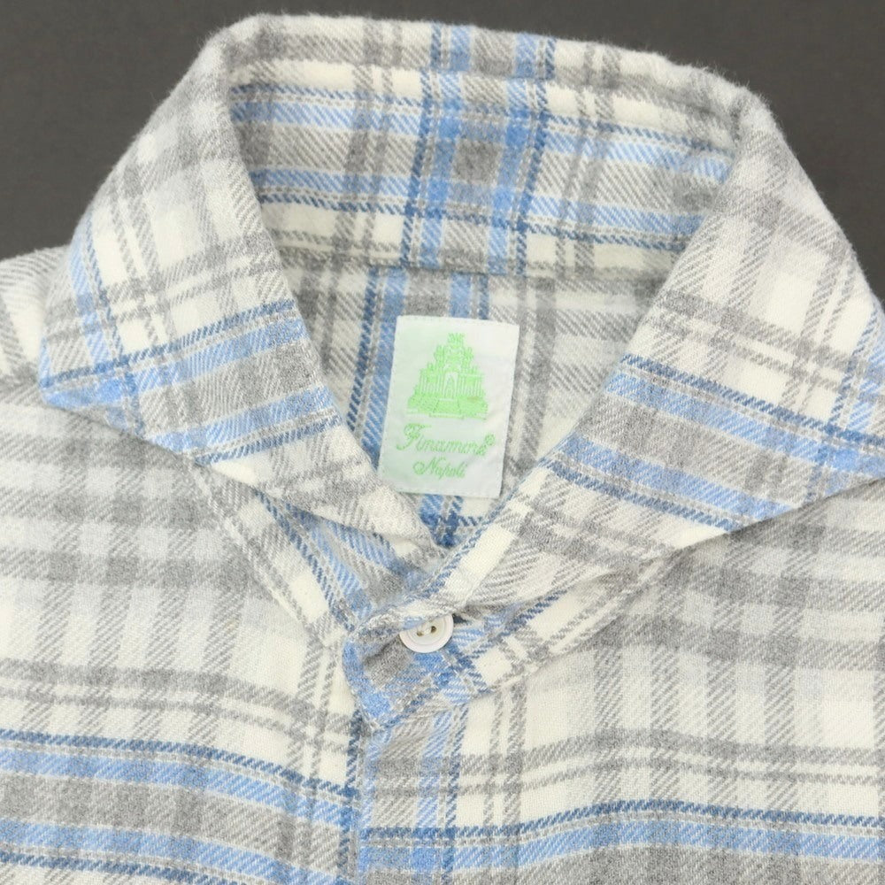 【中古】フィナモレ Finamore コットン チェック カッタウェイ カジュアルシャツ グレーxホワイト【 37 】【 状態ランクC 】【 メンズ 】