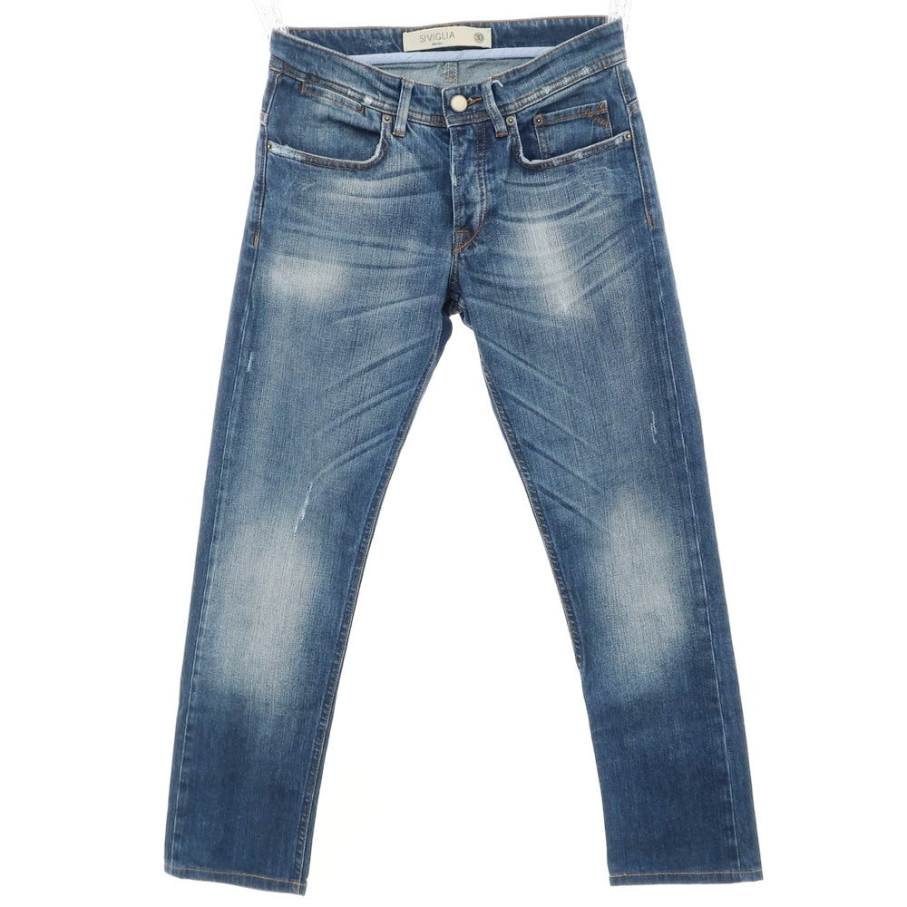 【中古】シビリア SIVIGLIA ダメージ加工 ストレッチ コットン ジーンズ デニムパンツ ネイビー【 30 】【 状態ランクB 】【 メンズ 】