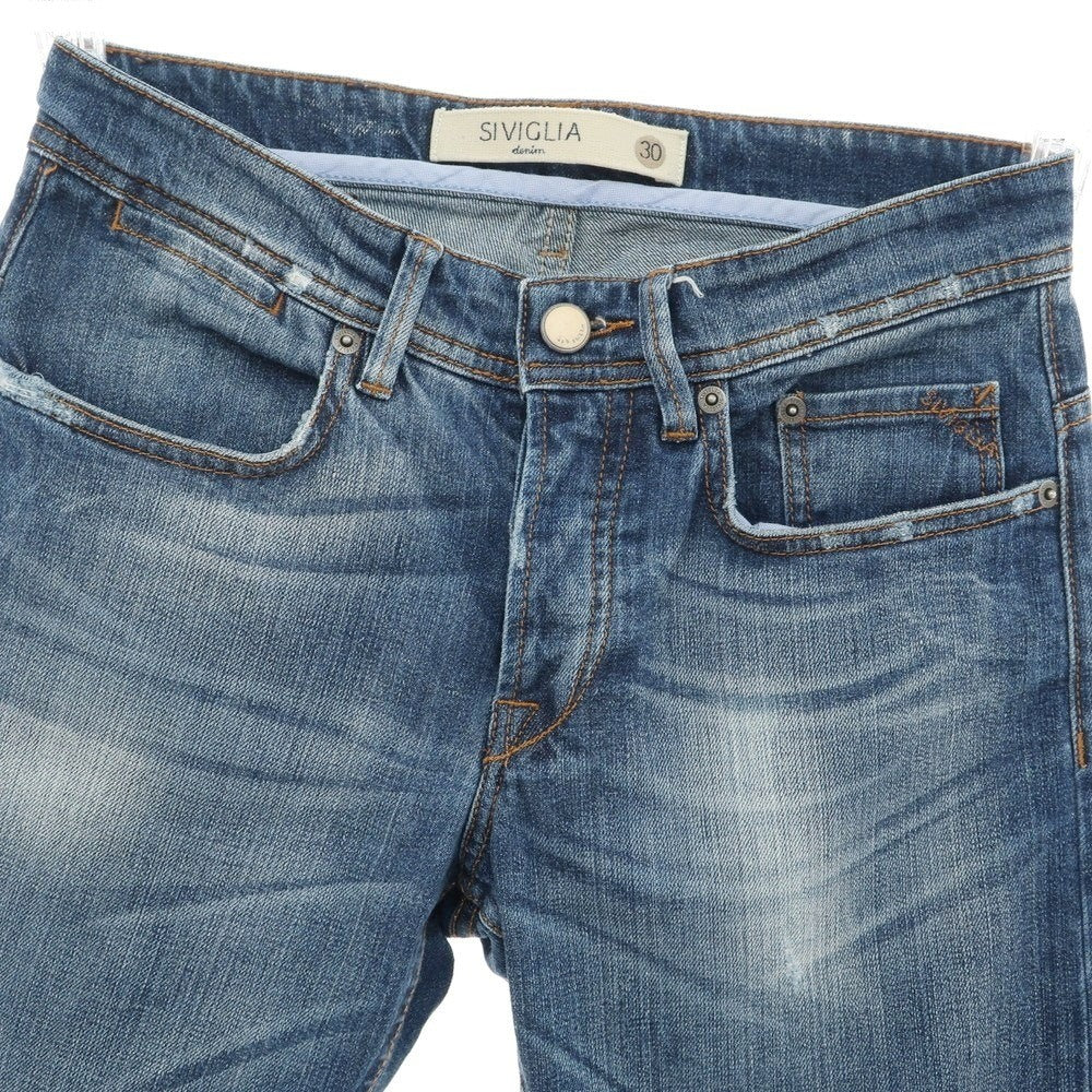 【中古】シビリア SIVIGLIA ダメージ加工 ストレッチ コットン ジーンズ デニムパンツ ネイビー【 30 】【 状態ランクB 】【 メンズ 】