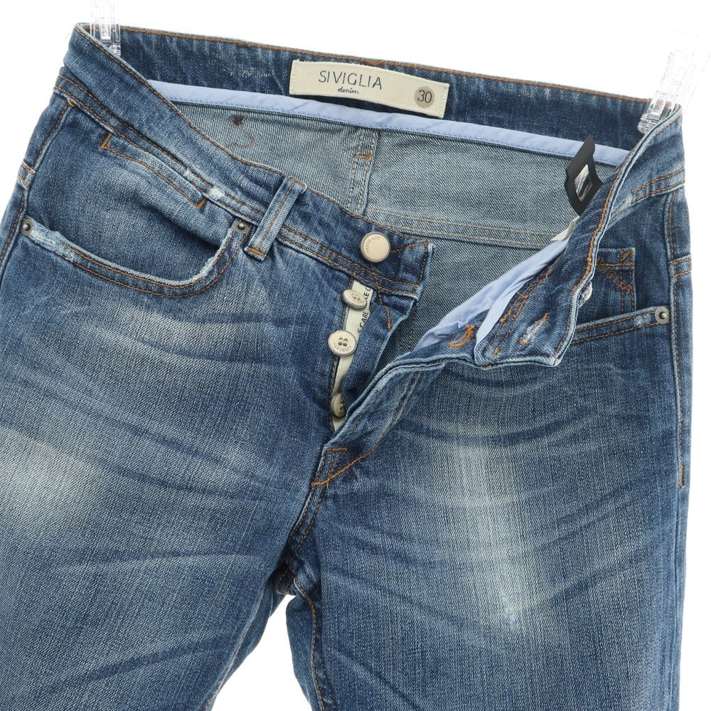 【中古】シビリア SIVIGLIA ダメージ加工 ストレッチ コットン ジーンズ デニムパンツ ネイビー【 30 】【 状態ランクB 】【 メンズ 】