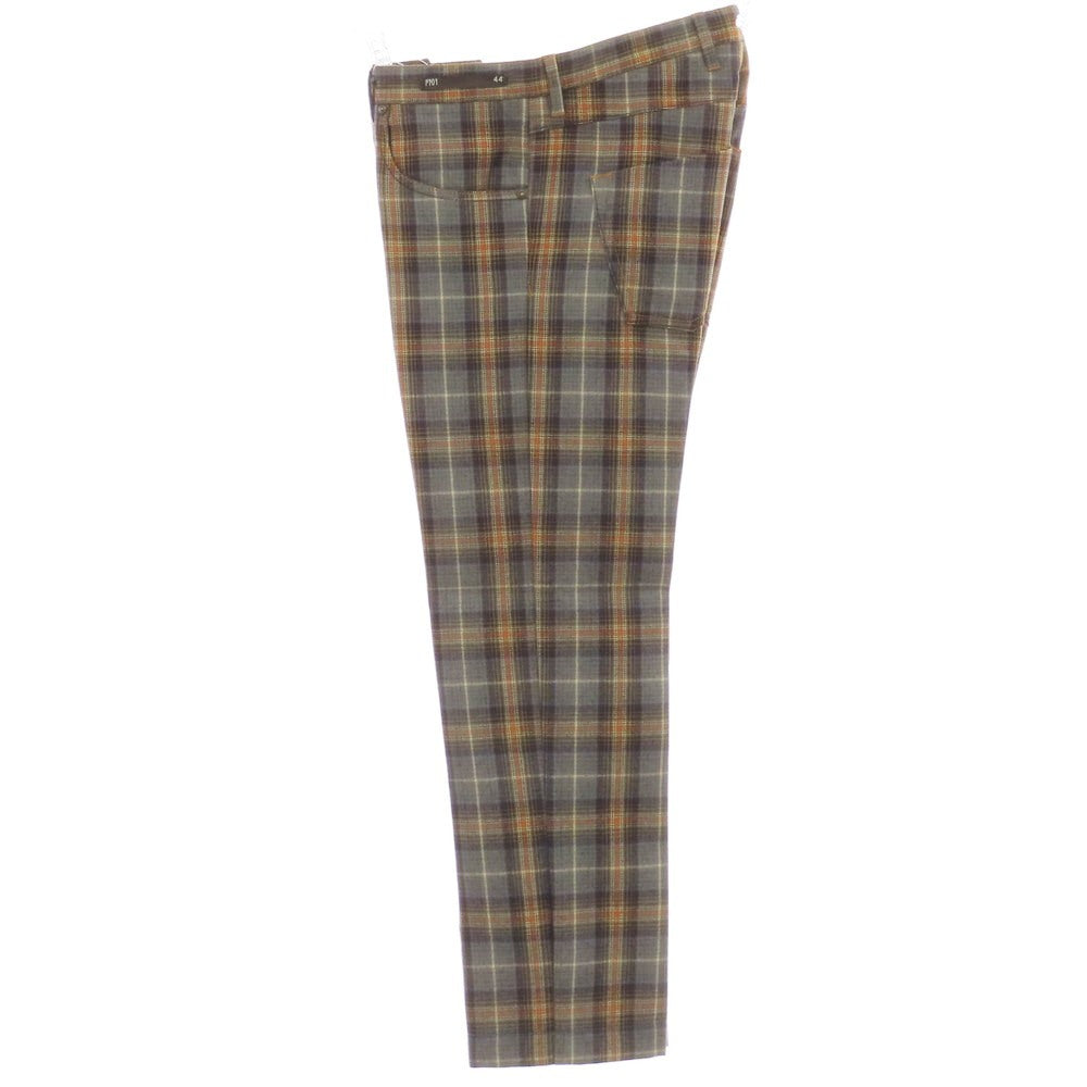 【中古】ピーティーゼロウーノ PT01 CROSSBREAD ウール チェック カジュアルスラックスパンツ グレーxオレンジ【 44 】【 状態ランクC 】【 メンズ 】