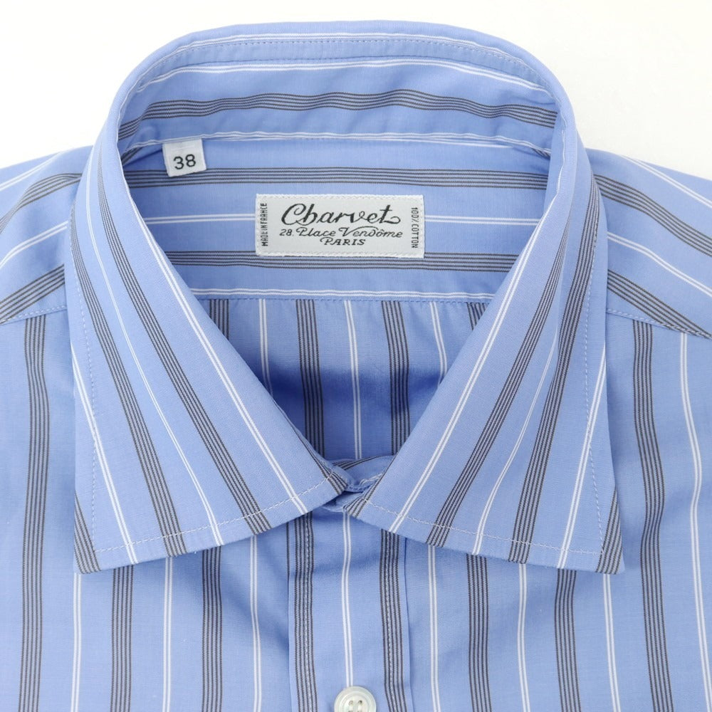 【中古】シャルベ CHARVET コットン ストライプ ドレスシャツ ブルーxホワイト【 38 】【 状態ランクB 】【 メンズ 】
