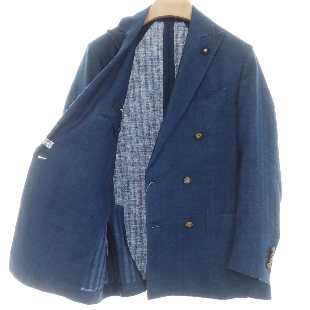 【中古】ラルディーニ LARDINI コットンリネン ダブルジャケット ライトネイビー【 48 】【 状態ランクB 】【 メンズ 】