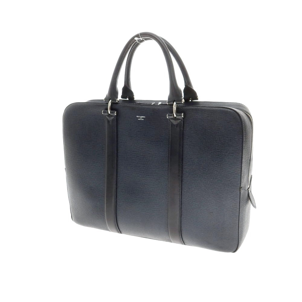 【中古】ペッレモルビダ PELLE MORBIDA 型押しレザー ブリーフケース ネイビー【 状態ランクC 】【 メンズ 】