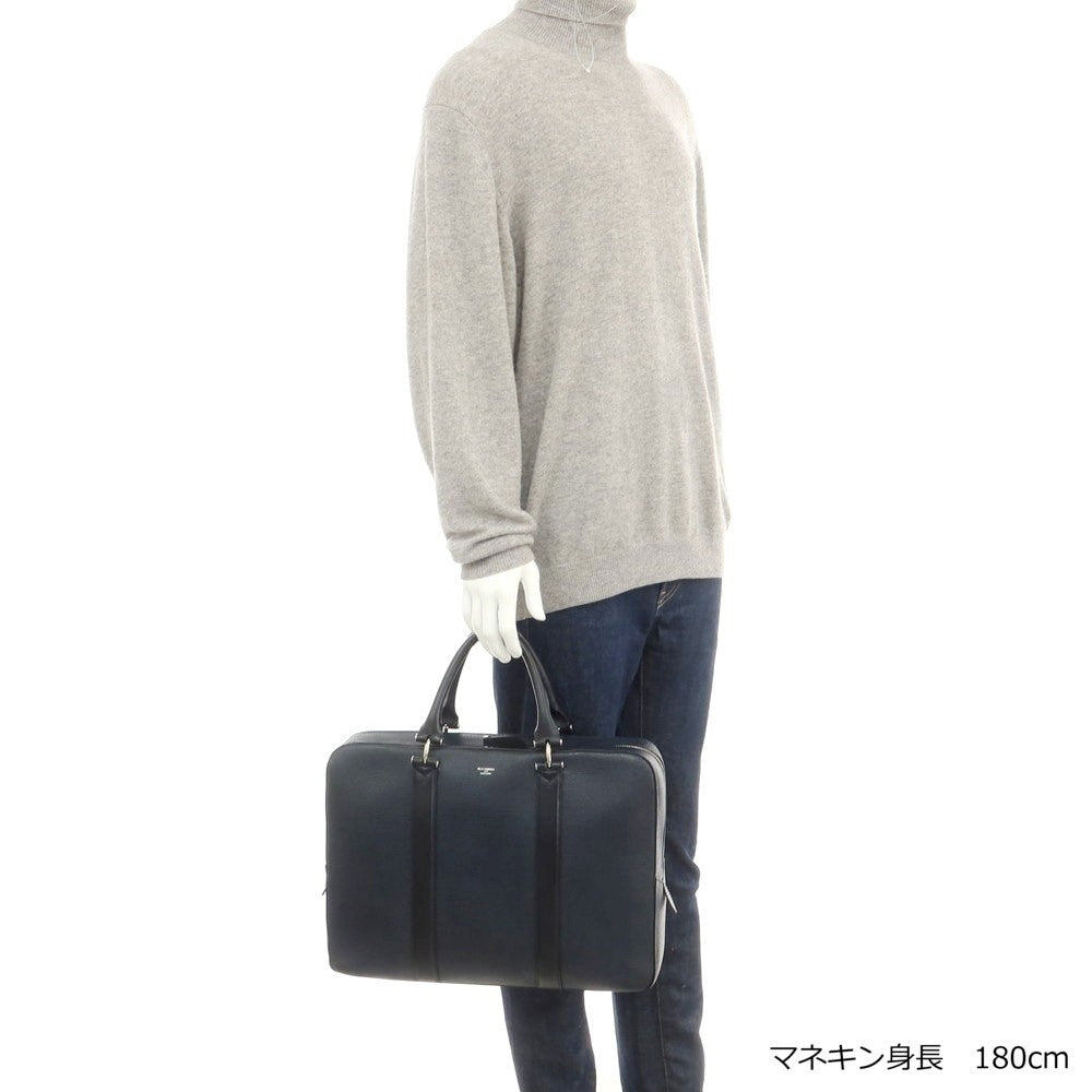 【中古】ペッレモルビダ PELLE MORBIDA 型押しレザー ブリーフケース ネイビー【 状態ランクC 】【 メンズ 】
