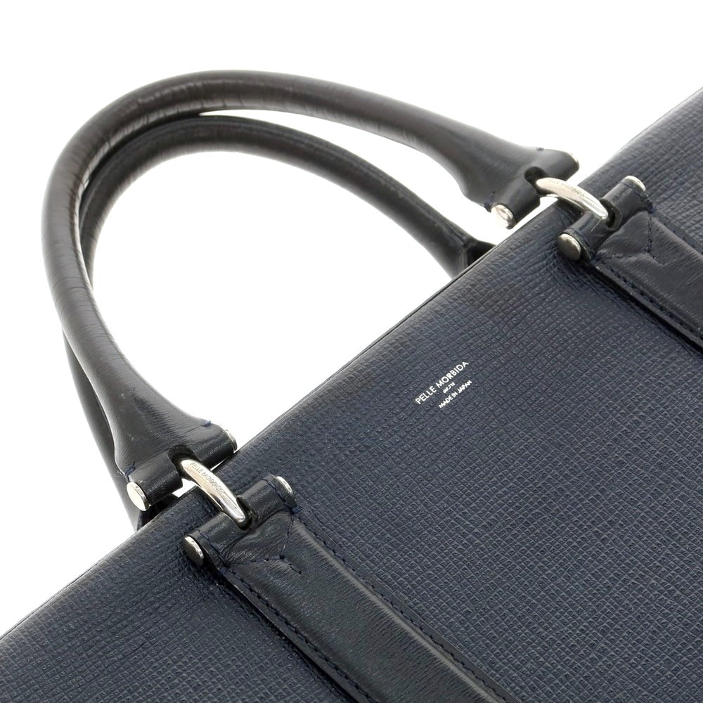 【中古】ペッレモルビダ PELLE MORBIDA 型押しレザー ブリーフケース ネイビー【 状態ランクC 】【 メンズ 】