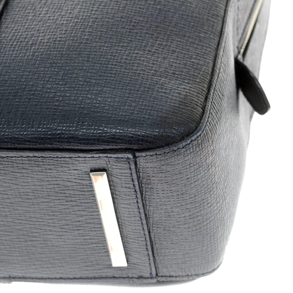 【中古】ペッレモルビダ PELLE MORBIDA 型押しレザー ブリーフケース ネイビー【 状態ランクC 】【 メンズ 】