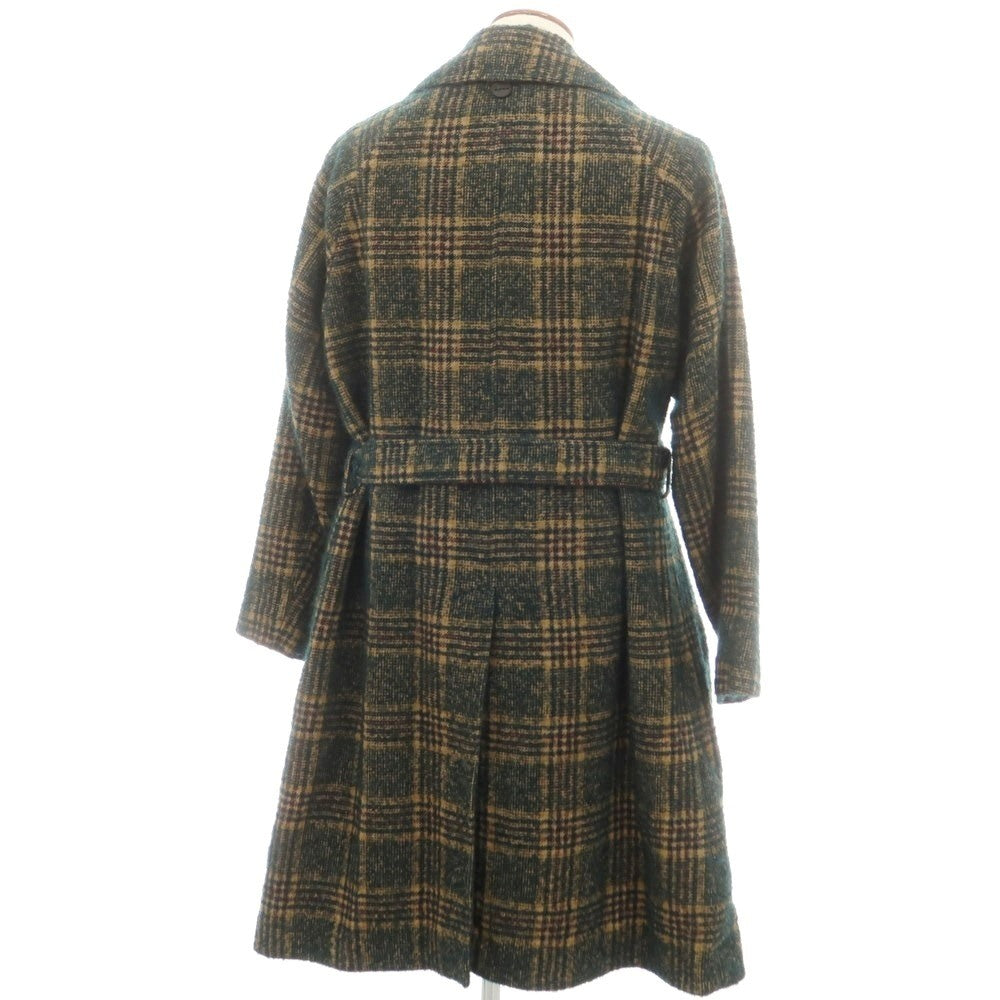 【中古】イーヴォ Hevo ウールアルパカモヘア チェック ダブルブレストベルテッドコート グリーンxベージュ【 48 】【 状態ランクB 】【 メンズ 】