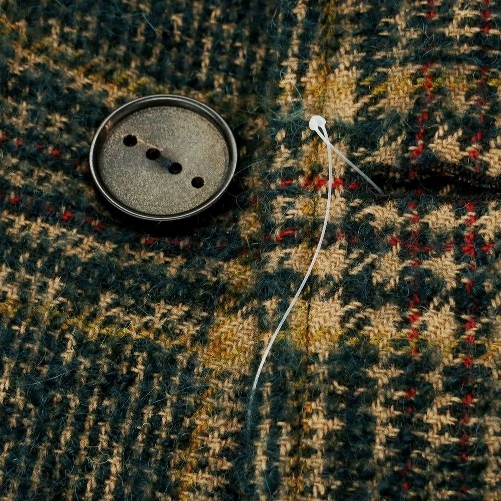 【中古】イーヴォ Hevo ウールアルパカモヘア チェック ダブルブレストベルテッドコート グリーンxベージュ【 48 】【 状態ランクB 】【 メンズ 】