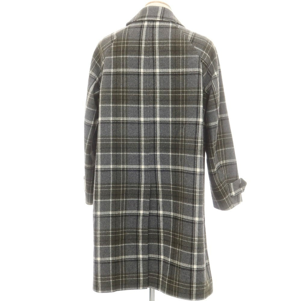 【中古】イーヴォ Hevo ウールナイロン チェック ステンカラーコート グレーxオリーブ【 42 】【 状態ランクA 】【 メンズ 】