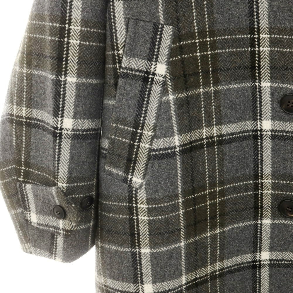 【中古】イーヴォ Hevo ウールナイロン チェック ステンカラーコート グレーxオリーブ【 42 】【 状態ランクA 】【 メンズ 】