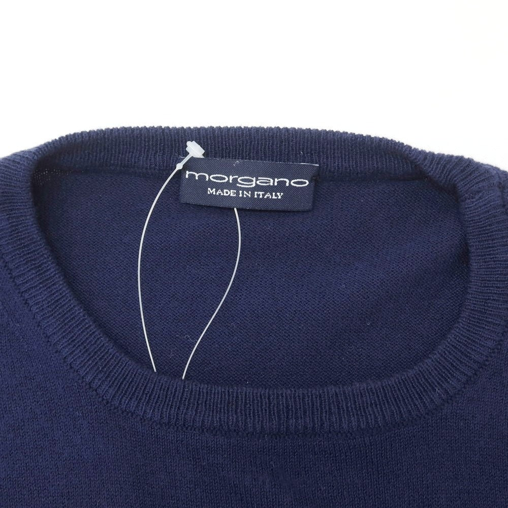 【中古】モルガノ morgano ハイゲージ コットンナイロン クルーネック 半袖 プルオーバーニット ネイビー【 XS/46 】【 状態ランクB 】【 メンズ 】