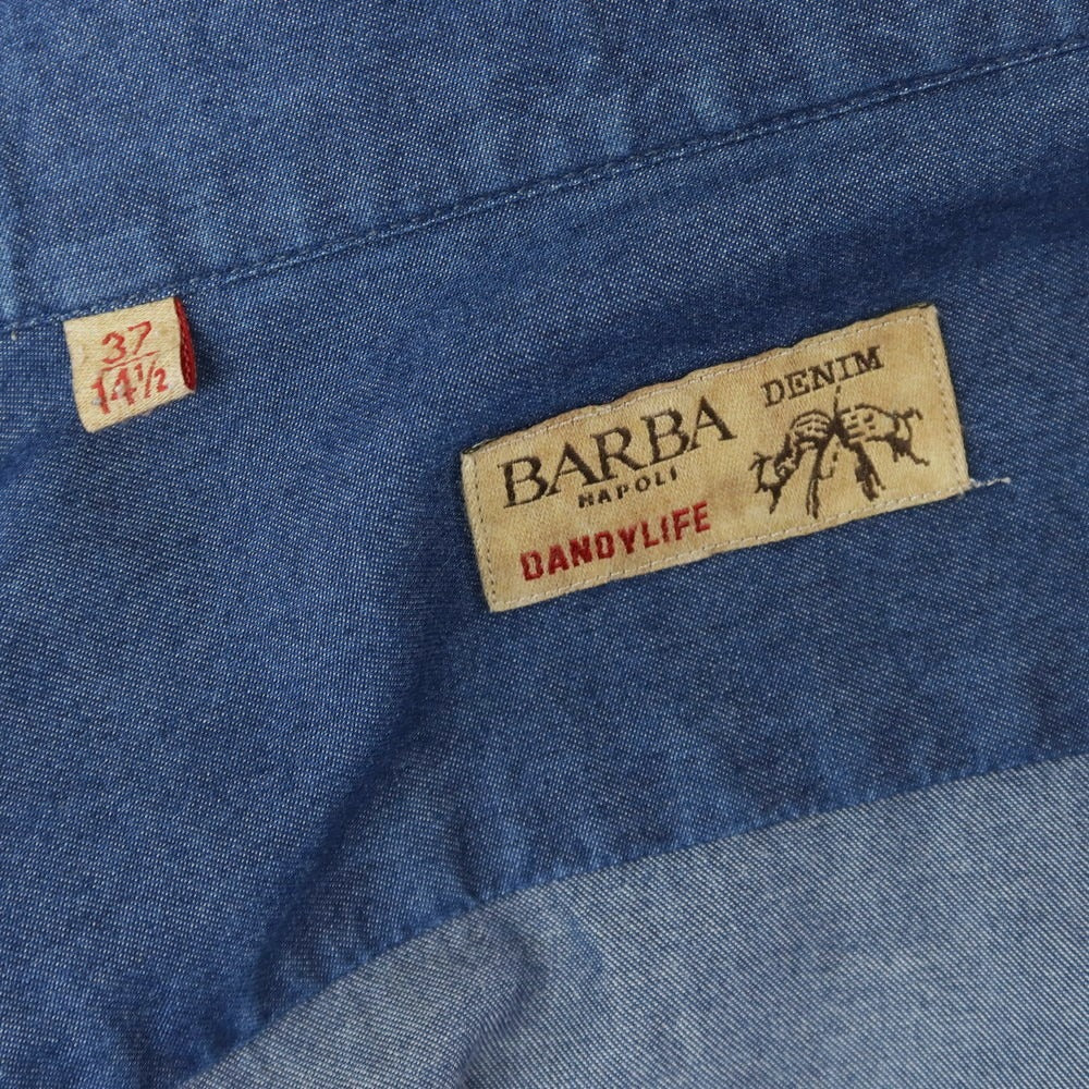 【中古】バルバ ダンディライフ BARBA DANDY LIFE コットン ダンガリー ホリゾンタルカラー カジュアルシャツ ネイビーインディゴ【 37 】【 状態ランクC 】【 メンズ 】
